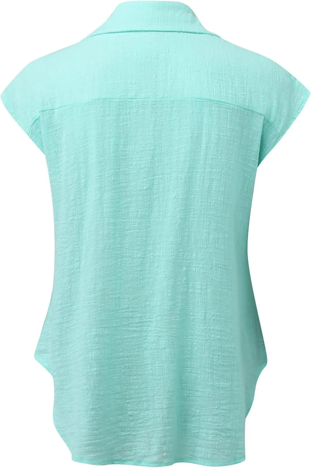 SMIDOW Womens Button Down Cotton Linen Shirts V Neck Roll Up Short Sleeve Blouses Loose Collared Shirt Casual Work Tops