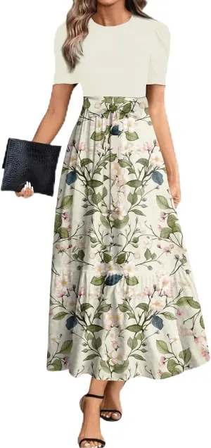Spring Dresses for Women 2025 Women's Casual Short Sleeves Maxi Dress with High Waist Perfect for Parties and Weddings
