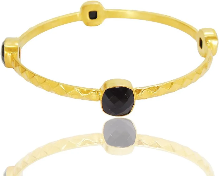 Square Shape Black Onyx Gemstone Stackable Bangle