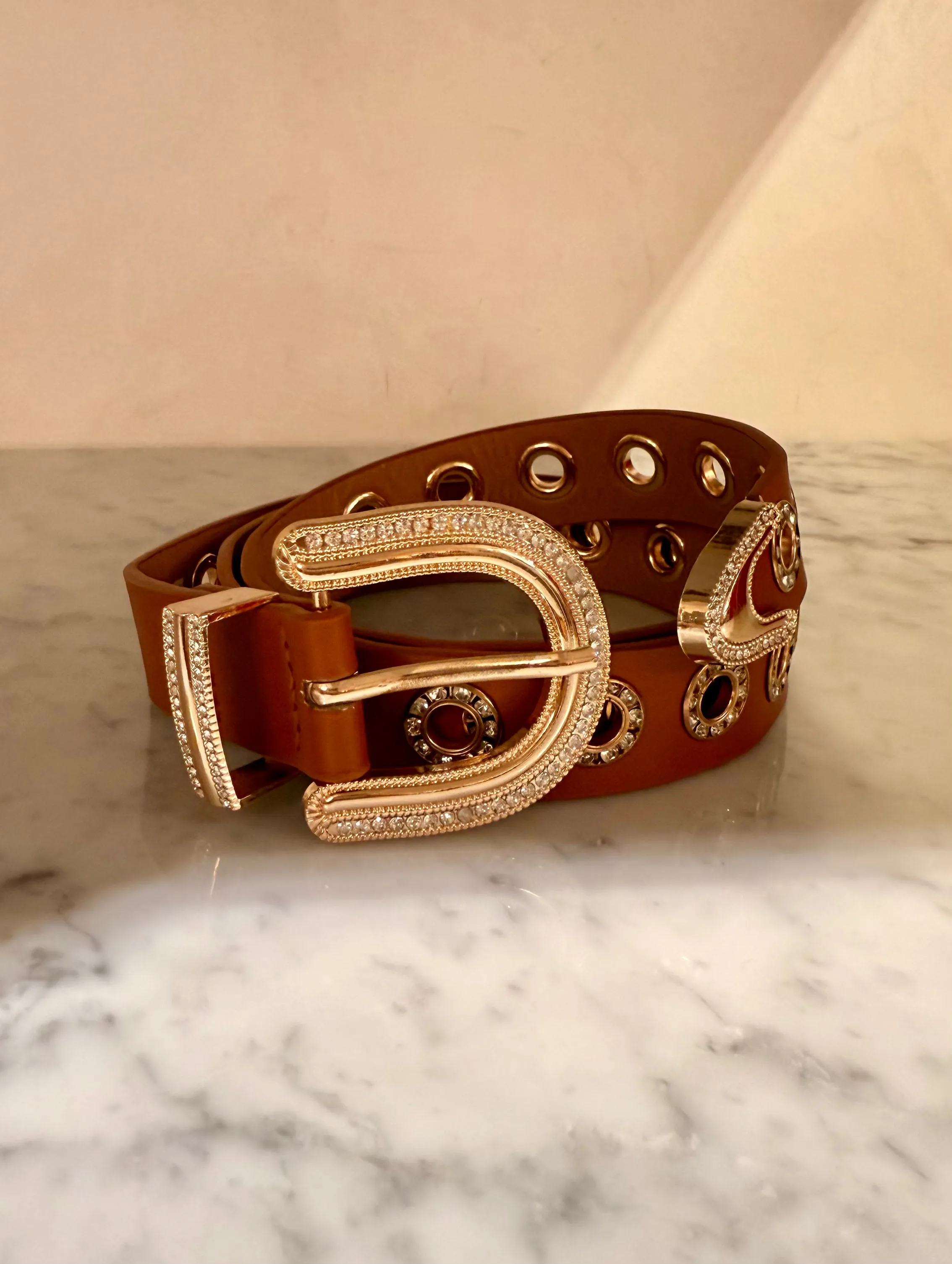 Star Dot Cognac Belt