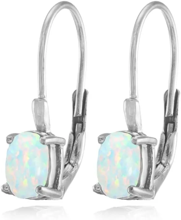Sterling Silver Synthetic Opal 6x4mm Oval Leverback Earrings