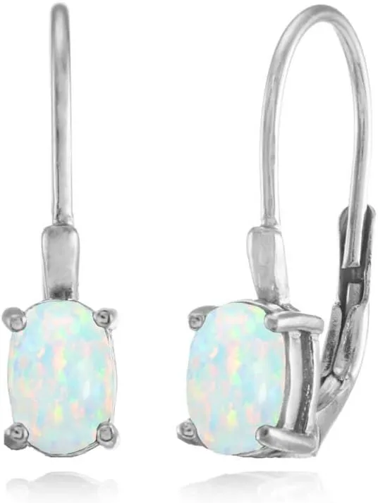 Sterling Silver Synthetic Opal 6x4mm Oval Leverback Earrings