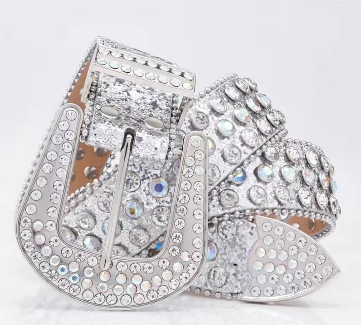 STUDDED RHINESTONE BELTS WITH ALLOY BUCKLE MEN