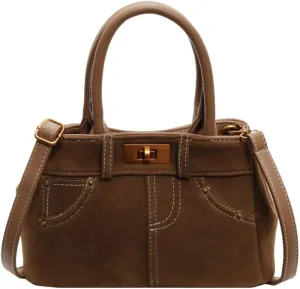 Suede Satchels Shoulder Bag for Women Retro Suede Tote Bag Purse Crossbody Bag Winter Fall Suede Top-handle Handbag Tote Bag