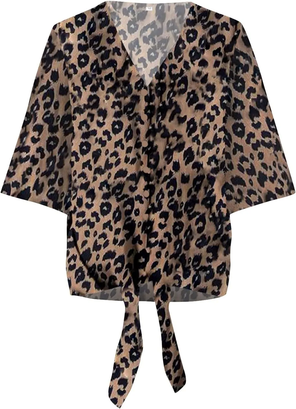 Summer Button Down Shirts for Women,Tie Knot Front Tops 3/4 Batwing Sleeve Boho Floral Oversized t Shirts