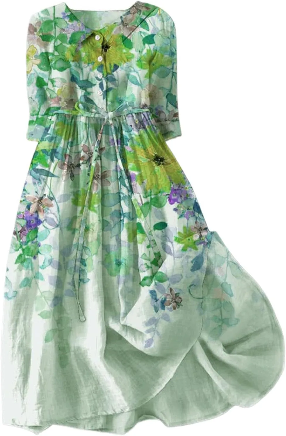 Summer Dresses for Women 2025 Maxi Button Down Plus Size A Line Dress Trendy Beach 3/4 Sleeve Boho Ruffle Floral Dress