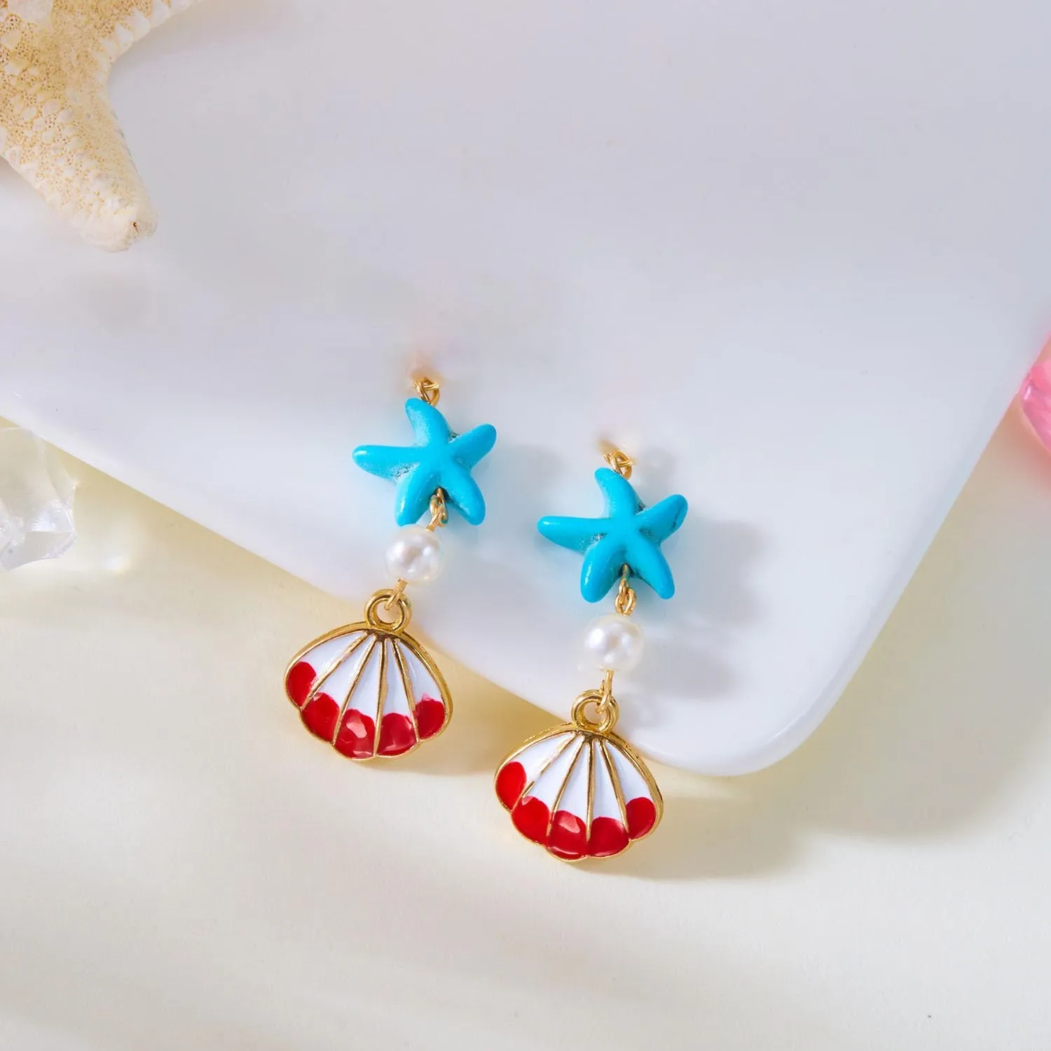 Summer Earrings for Women 2025, Clip on Earrings Non Pierced Screw Back Hypoallergenic Gold Seashell Pink Starfish Pearl Boho Beach Gold Conch Bohemia Sea Shell Ocean Scallop Trendy Jewelry