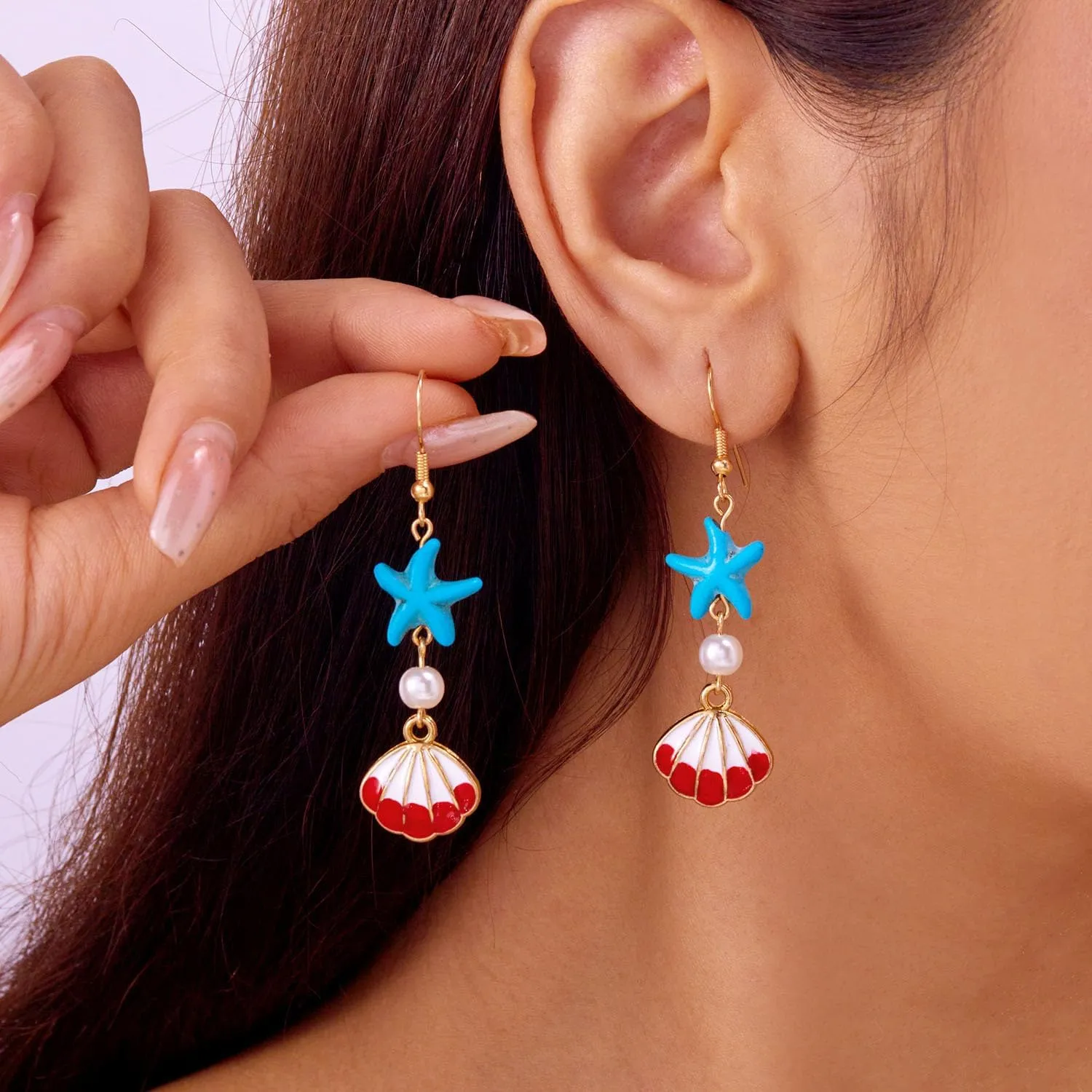 Summer Earrings for Women 2025, Clip on Earrings Non Pierced Screw Back Hypoallergenic Gold Seashell Pink Starfish Pearl Boho Beach Gold Conch Bohemia Sea Shell Ocean Scallop Trendy Jewelry