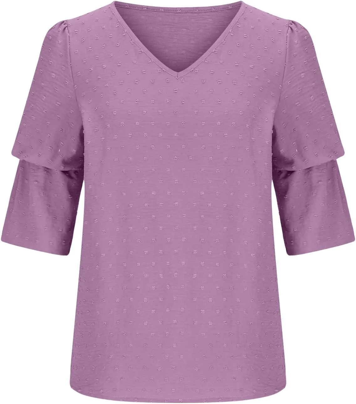 Summer Solid Color Tops Womens Chiffon Tunic V Neck Shirt Long Sleeve Tees Casual Polka Dot Blouse