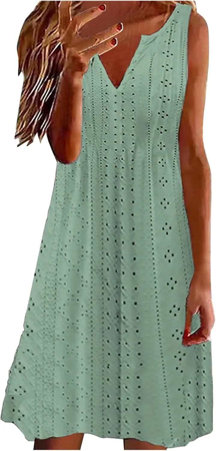 Sundresses for Women 2024 Casual Beach Sleeveless Resort Wear Vacation Sun Dresses Spring Summer Tank Dress