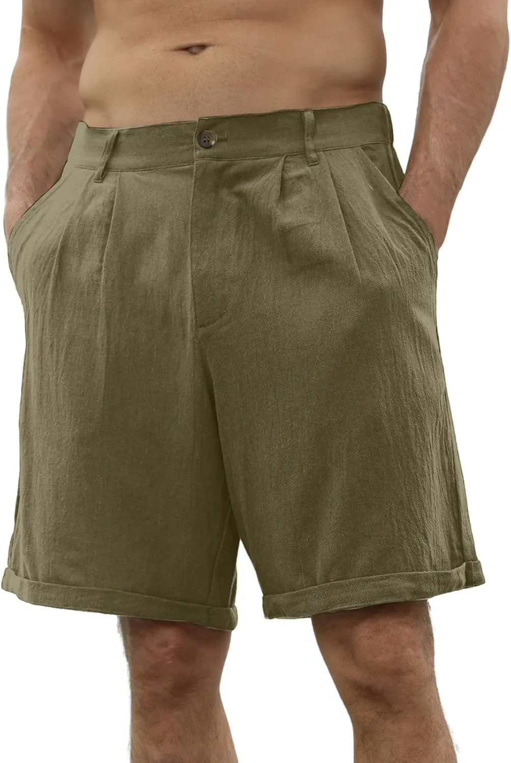 SUWBMHWE Cargo Shorts Men Mens White Linen Khaki 5 Inch Slim Fit Elastic for Inseam Regular Waist Men's Everyday Wear