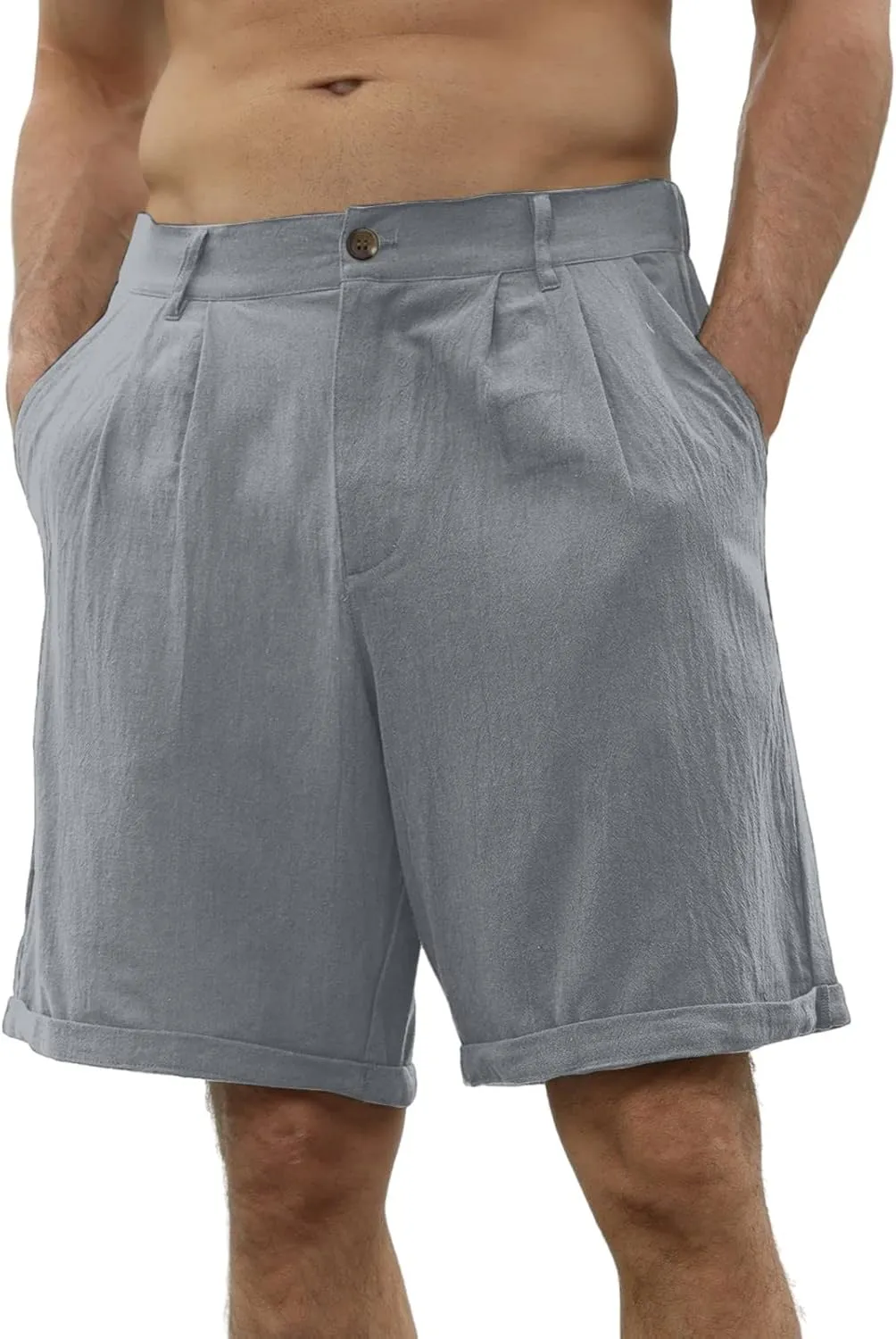 SUWBMHWE Cargo Shorts Men Mens White Linen Khaki 5 Inch Slim Fit Elastic for Inseam Regular Waist Men's Everyday Wear