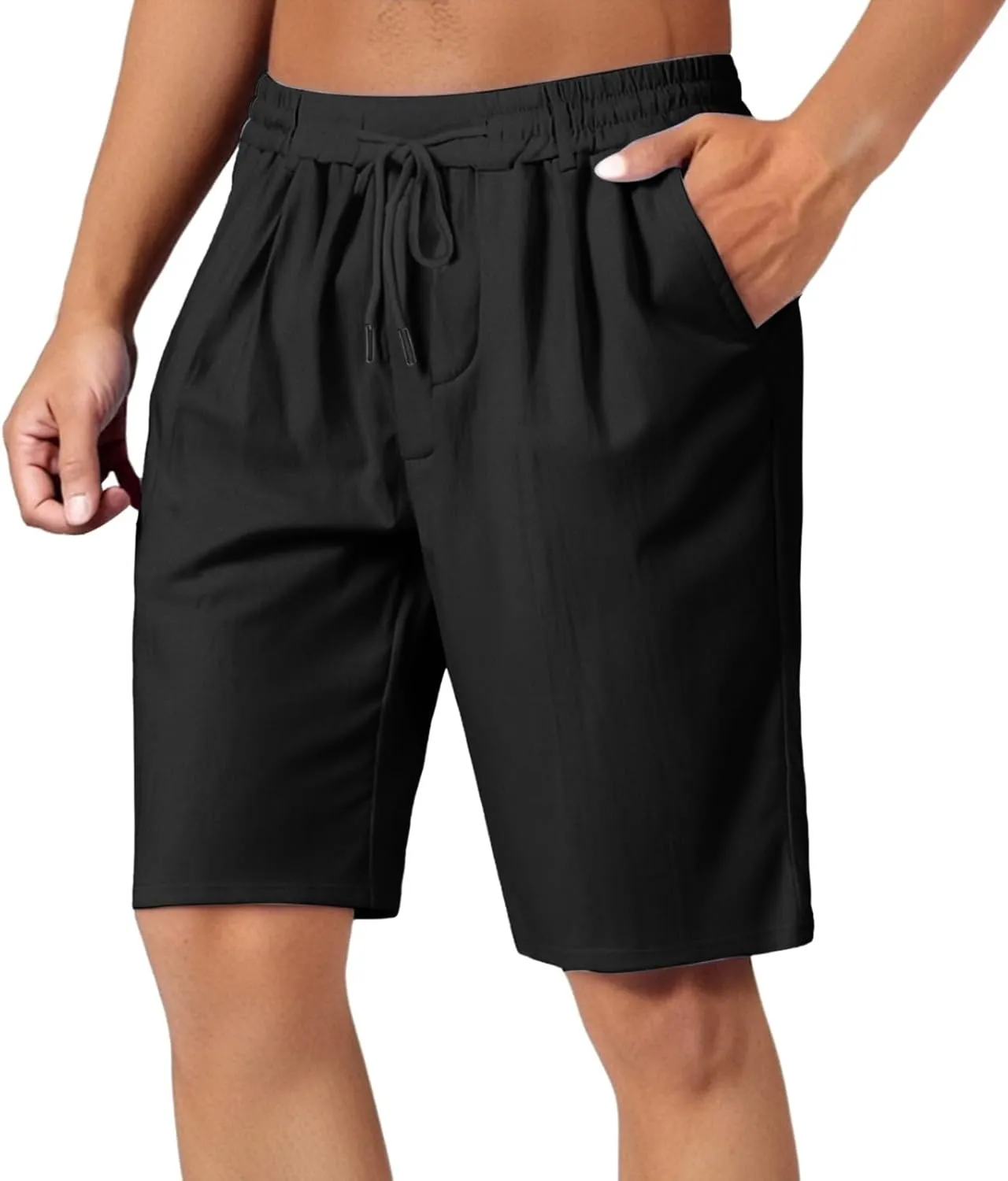 SUWBMHWE Cargo Shorts Men Mens White Linen Khaki 5 Inch Slim Fit Elastic for Inseam Regular Waist Men's Everyday Wear