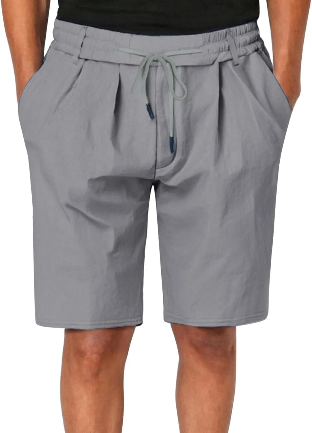 SUWBMHWE Cargo Shorts Men Mens White Linen Khaki 5 Inch Slim Fit Elastic for Inseam Regular Waist Men's Everyday Wear