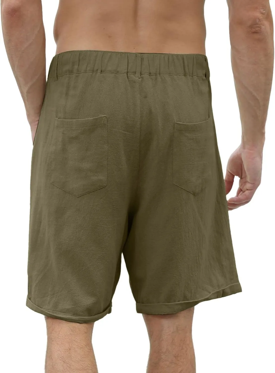 SUWBMHWE Cargo Shorts Men Mens White Linen Khaki 5 Inch Slim Fit Elastic for Inseam Regular Waist Men's Everyday Wear