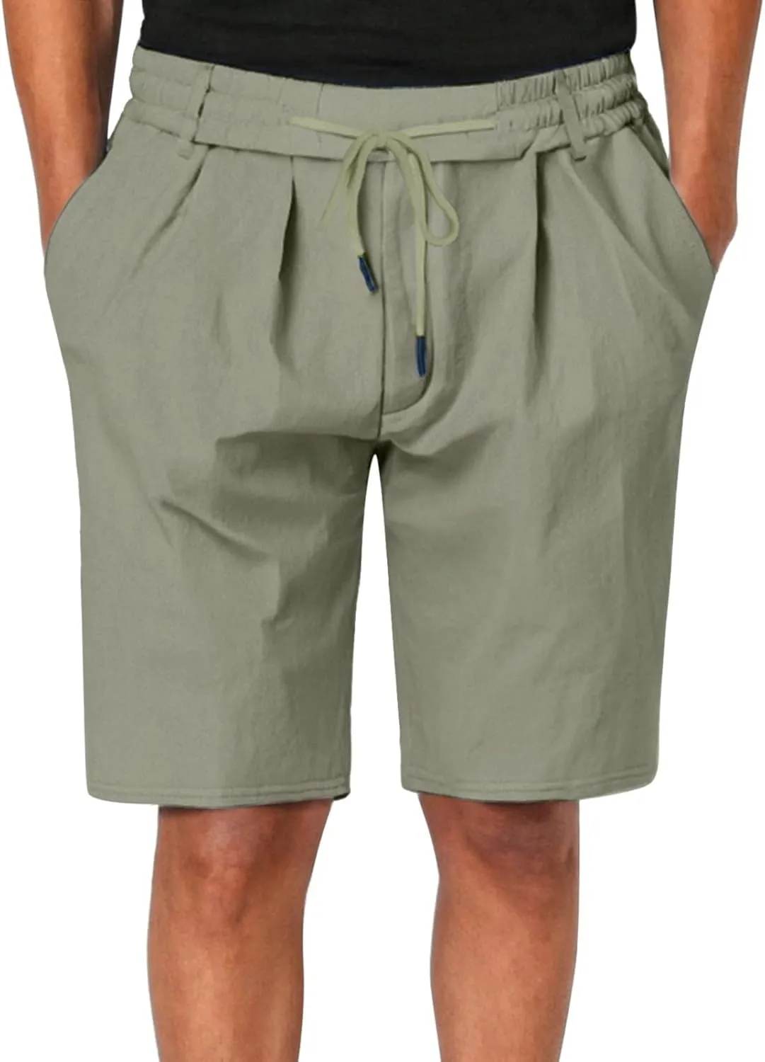 SUWBMHWE Cargo Shorts Men Mens White Linen Khaki 5 Inch Slim Fit Elastic for Inseam Regular Waist Men's Everyday Wear