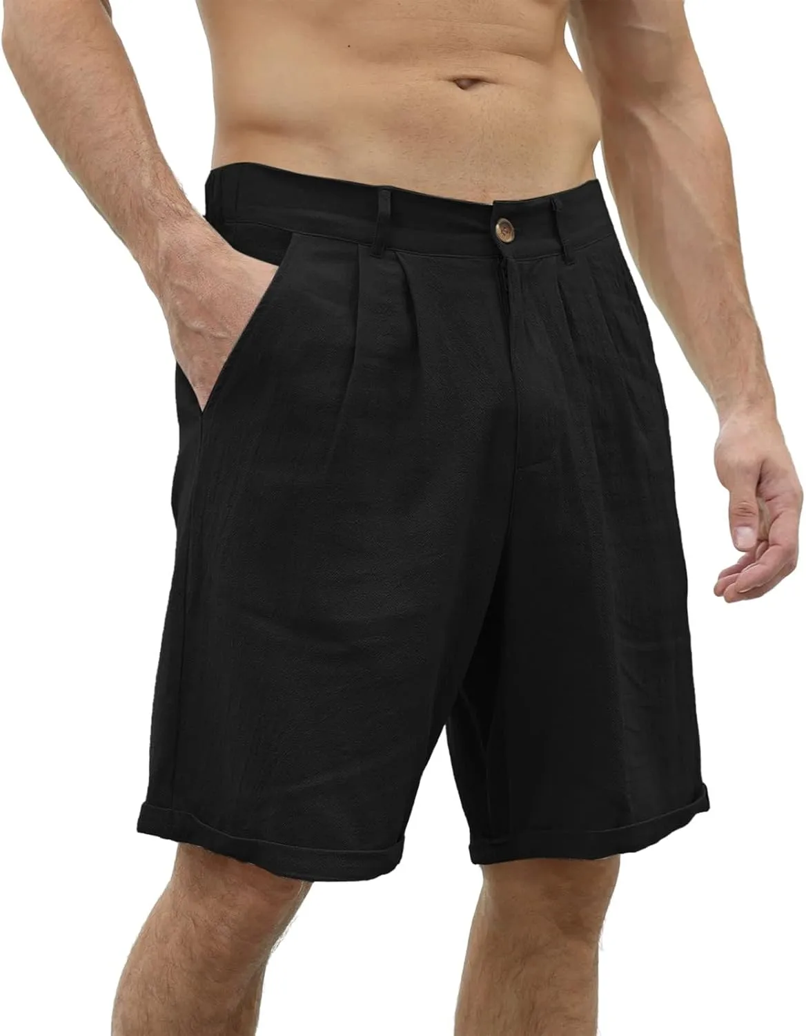 SUWBMHWE Cargo Shorts Men Mens White Linen Khaki 5 Inch Slim Fit Elastic for Inseam Regular Waist Men's Everyday Wear