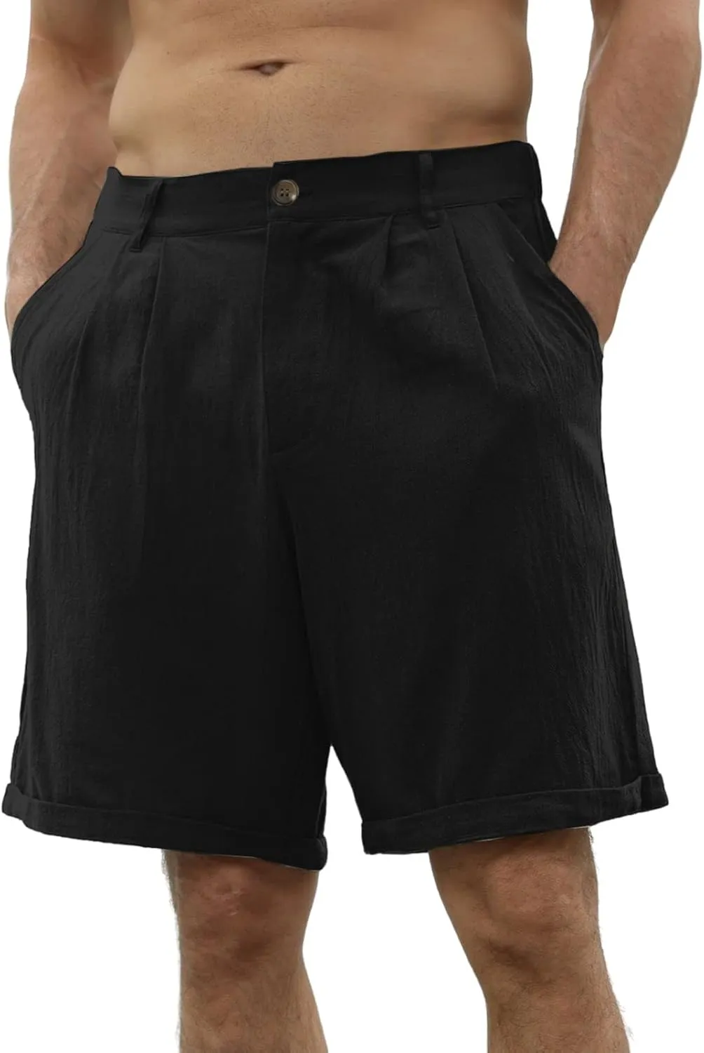 SUWBMHWE Cargo Shorts Men Mens White Linen Khaki 5 Inch Slim Fit Elastic for Inseam Regular Waist Men's Everyday Wear