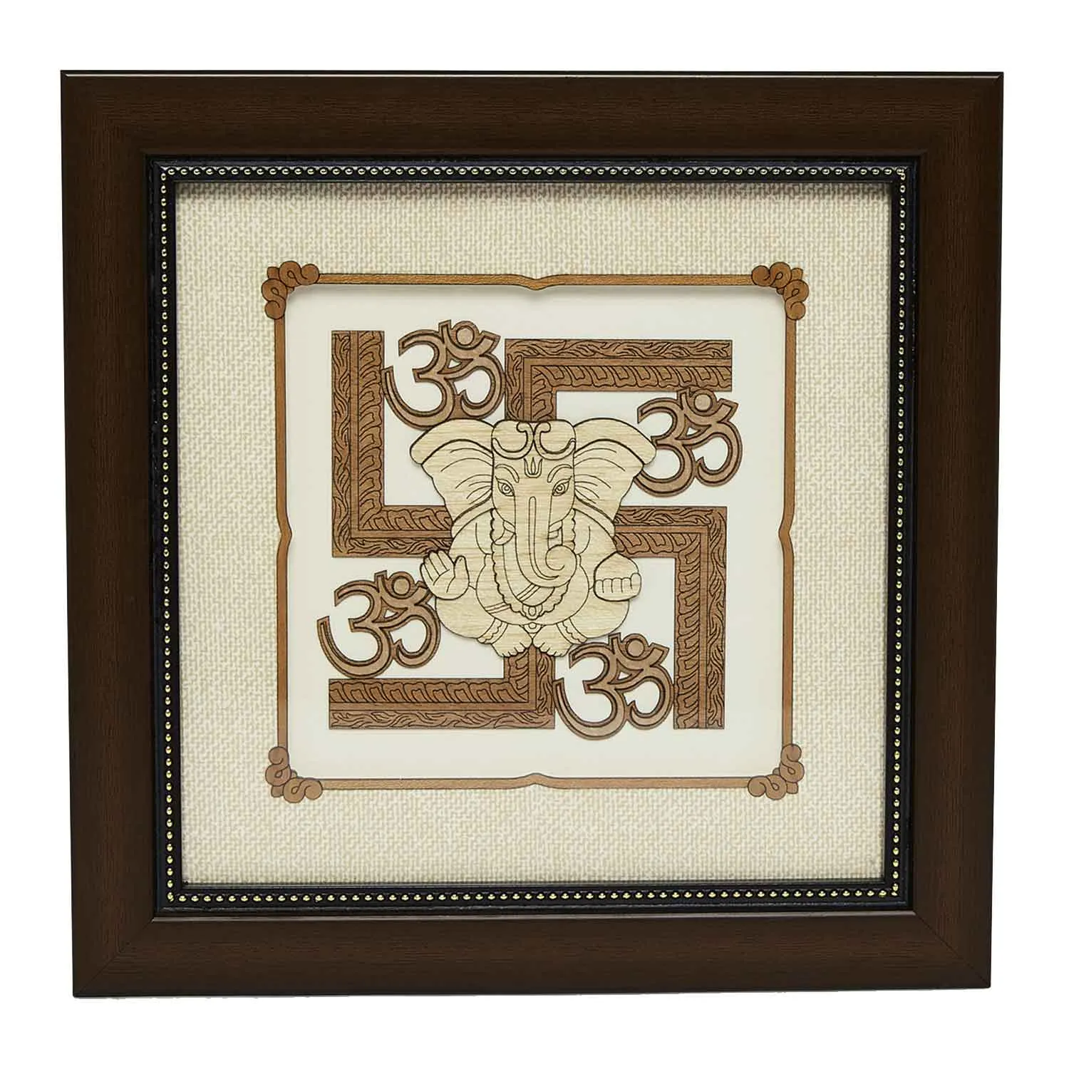 Swastik Ganesha Wood Art Frame 8 in x 8 in