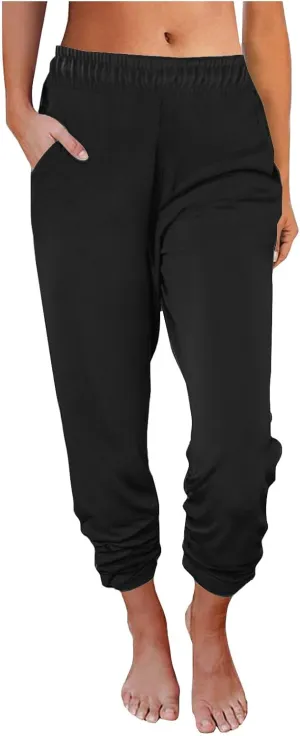 Sweatpants for Women with Pockets Stretch High Waist Jogger Sweat Pants Loose Fit Casual Lightweight Workout Trousers
