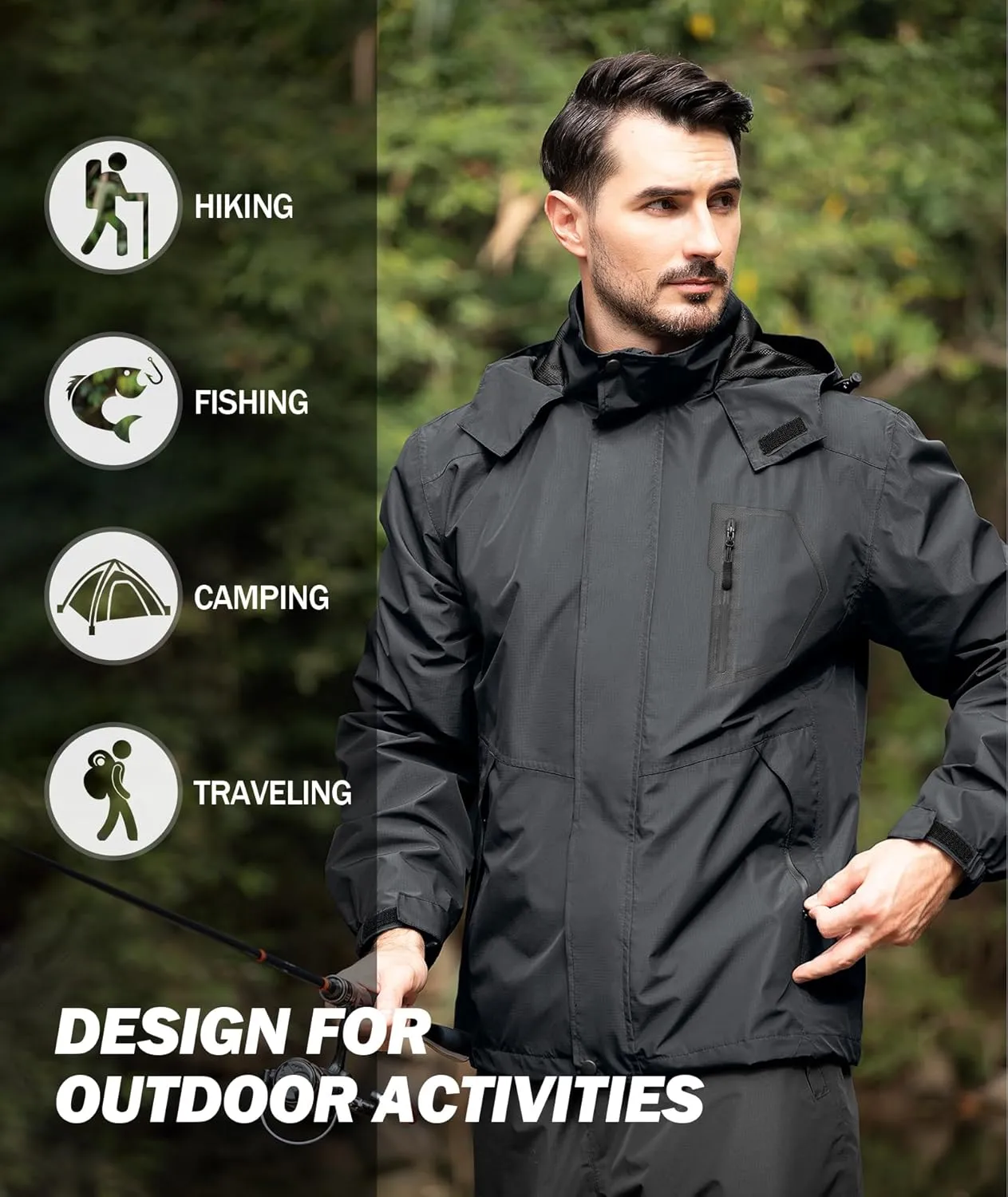 SWISSWELL Mens Rain Jackets Waterproof with Hood Men Windbreaker Jackets Lightweight Rain Coats for Golf Fishing Hiking
