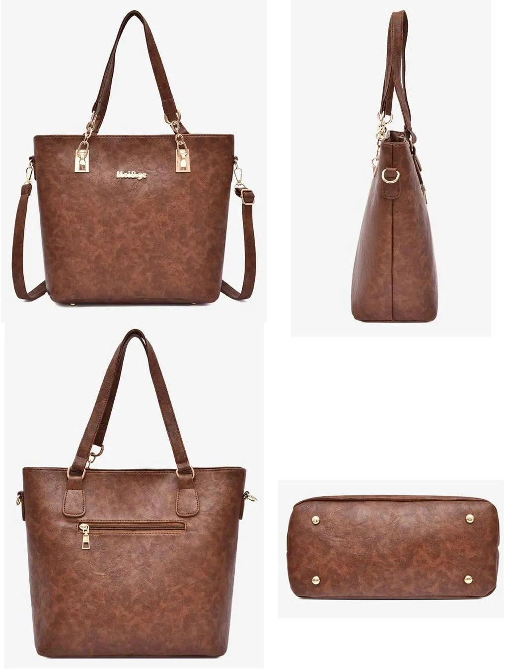 Synthetic PU Leather Tote for Women Satchel Crossbody Hobo 6pcs Handbags Shoulder Wallet Card Nail Clipper Bag-Pink