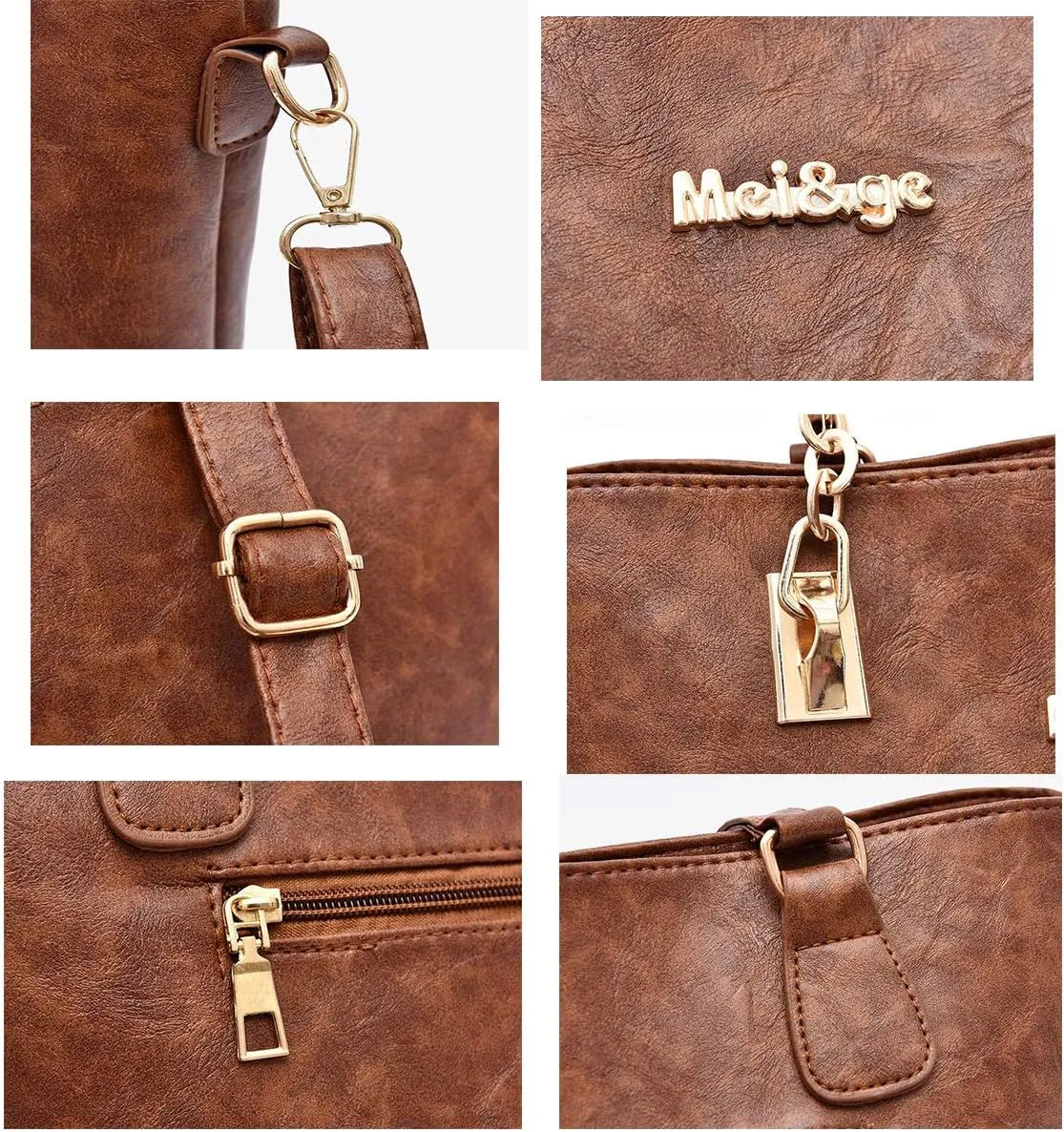 Synthetic PU Leather Tote for Women Satchel Crossbody Hobo 6pcs Handbags Shoulder Wallet Card Nail Clipper Bag-Pink
