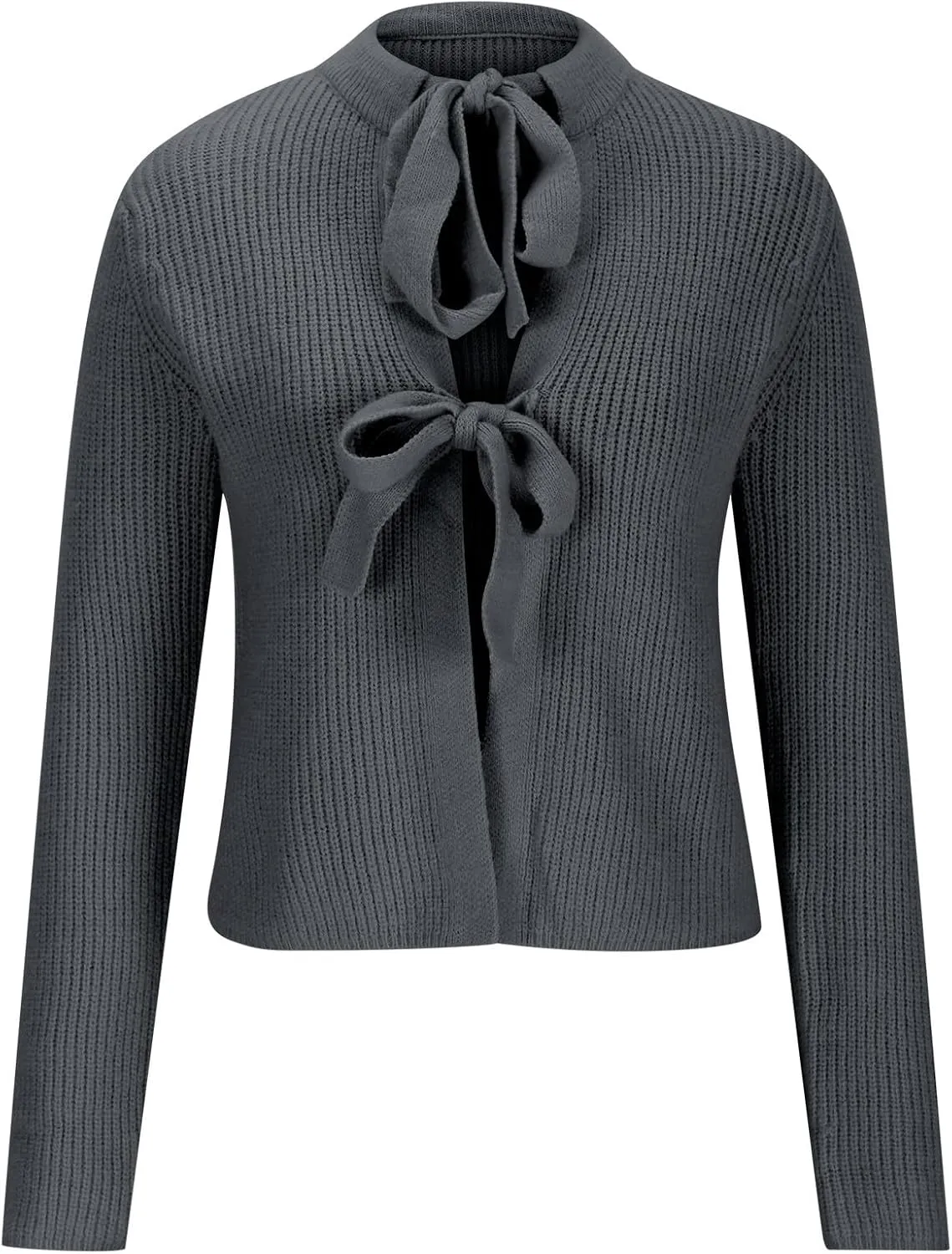 TANGNADE Women's Bow Tie Front Cardigan Sweaters Chunky Knit Long Sleeve Trendy Fall Winter Cropped Outwear Jacket Coats