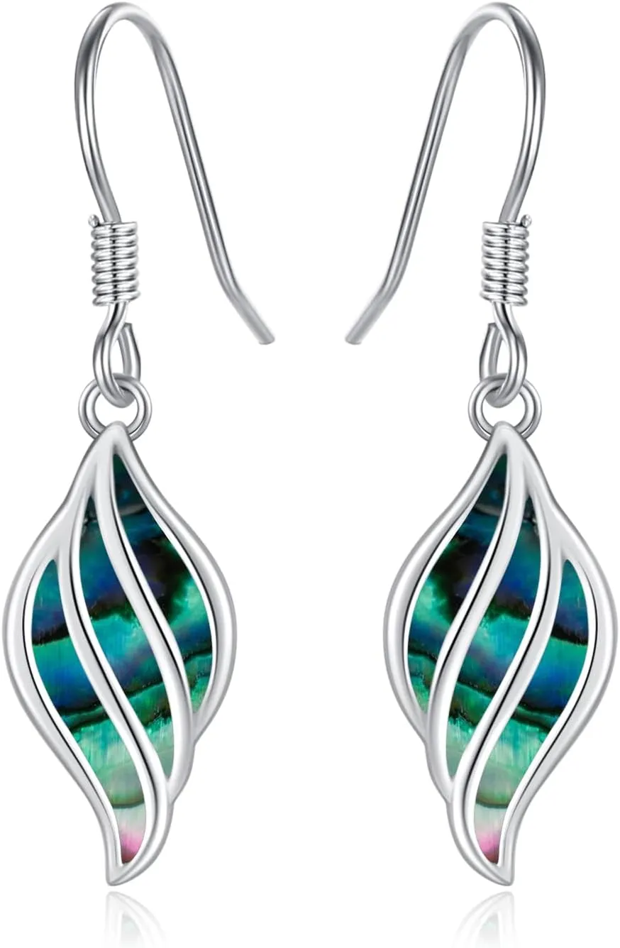 TANGPOET Dainty Abalone Shell Earrings for Women Sterling Silver Dangle Drop Hooks Earring Hypoallergenic Unique Beach Jewelry Gift for Mother Her