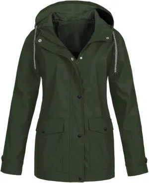TIMIFIS Plus Size Rain Coats for Women with Hood Waterproof Lightweight Rain Jacket Zip Up Outdoor Windbreaker with Pocket