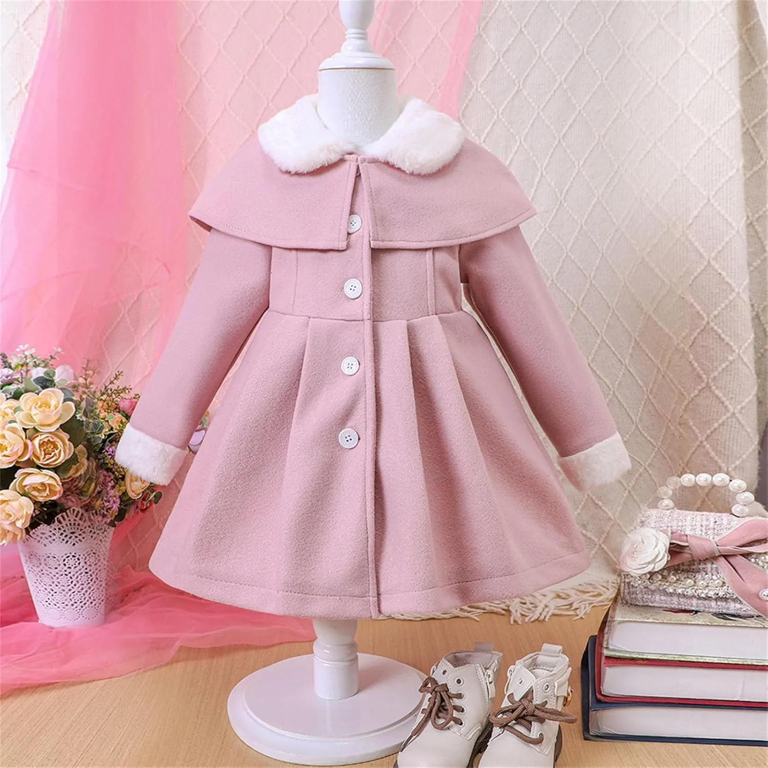 Toddler Baby Girls Wool Blend Coat Flece Lapel Shawl Button Down Dress Outwear Trench Jacket Winter 5t down Coat Girls