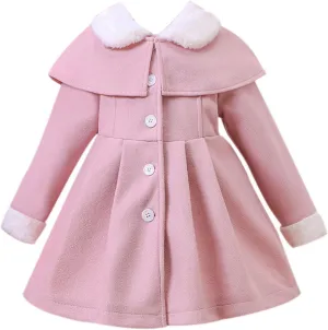 Toddler Baby Girls Wool Blend Coat Flece Lapel Shawl Button Down Dress Outwear Trench Jacket Winter 5t down Coat Girls