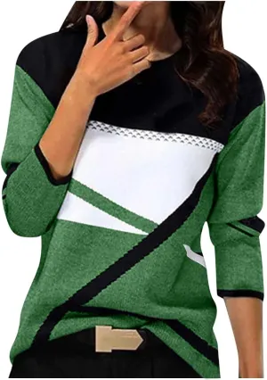 Tops for Women Fall 2024 Color Block Floral Printed Casual Sweatshirts Loose Fashion Round Neck Comfy Pullover Shirts