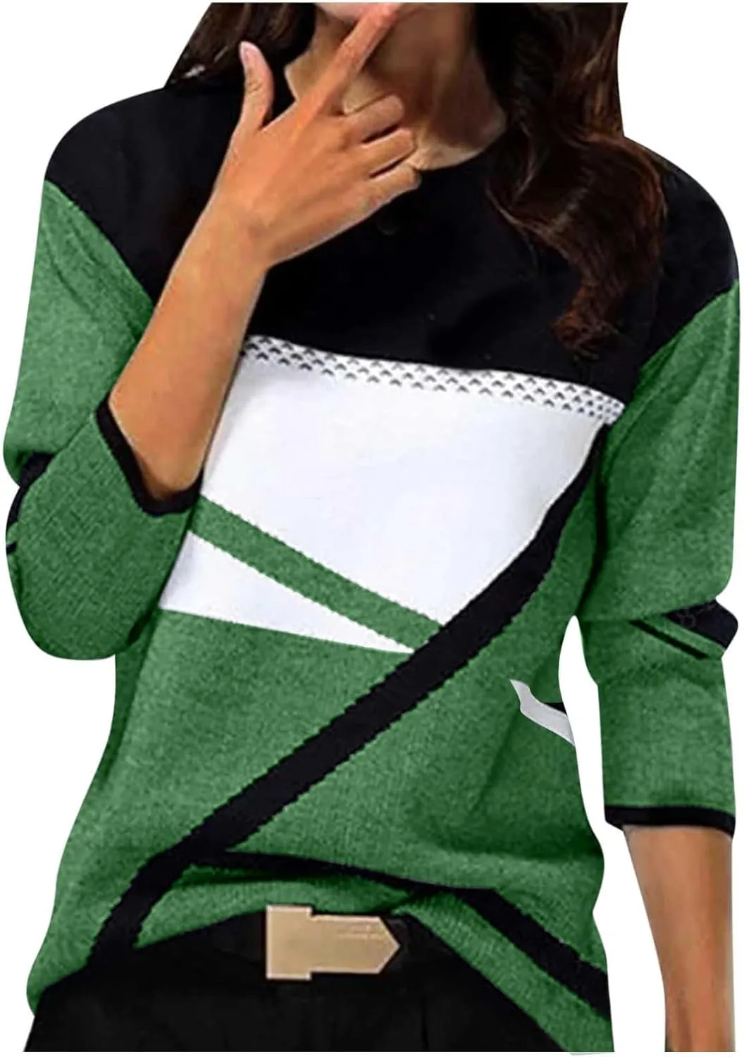 Tops for Women Fall 2024 Color Block Floral Printed Casual Sweatshirts Loose Fashion Round Neck Comfy Pullover Shirts