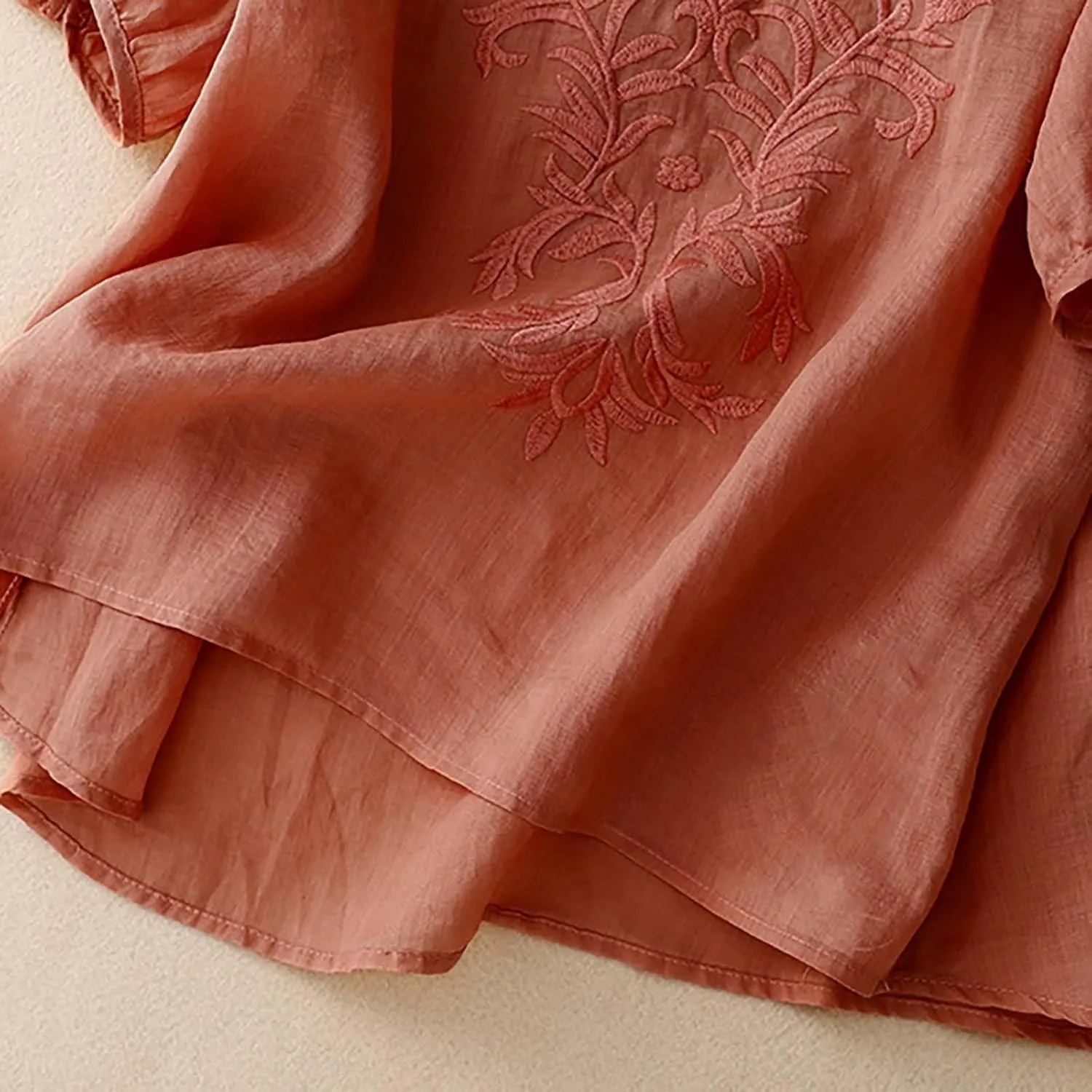 Tops for Women Trendy Summer 2025 Cotton Linen Embroidered T-Shirts Short Sleeve V Neck Blouses Casual Loose Fit Outfits