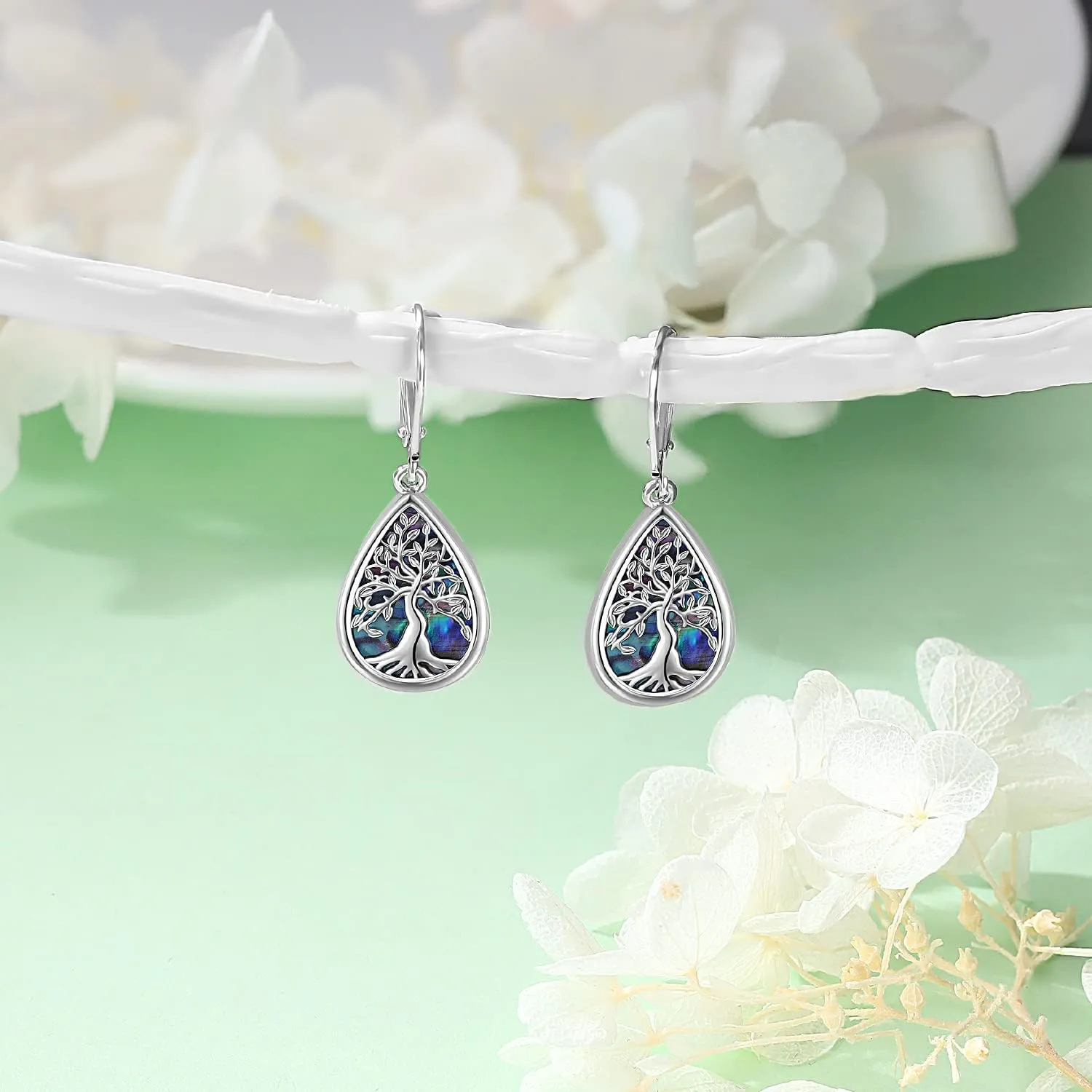Tree of life Dangle Earrings Sterling Silver Moonstone/Turquoise/Malachite Earrings for Women Filigree Leverback Earrings Jewelry Gifts