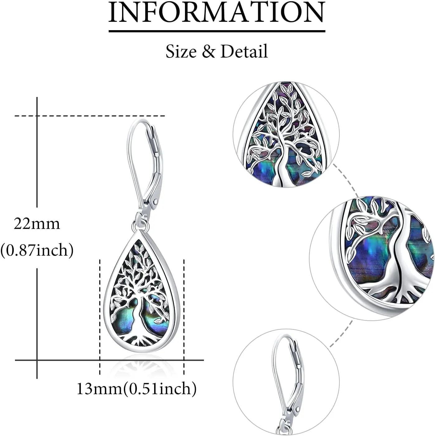 Tree of life Dangle Earrings Sterling Silver Moonstone/Turquoise/Malachite Earrings for Women Filigree Leverback Earrings Jewelry Gifts