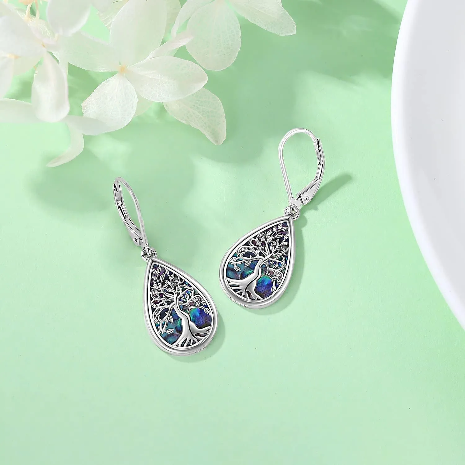 Tree of life Dangle Earrings Sterling Silver Moonstone/Turquoise/Malachite Earrings for Women Filigree Leverback Earrings Jewelry Gifts