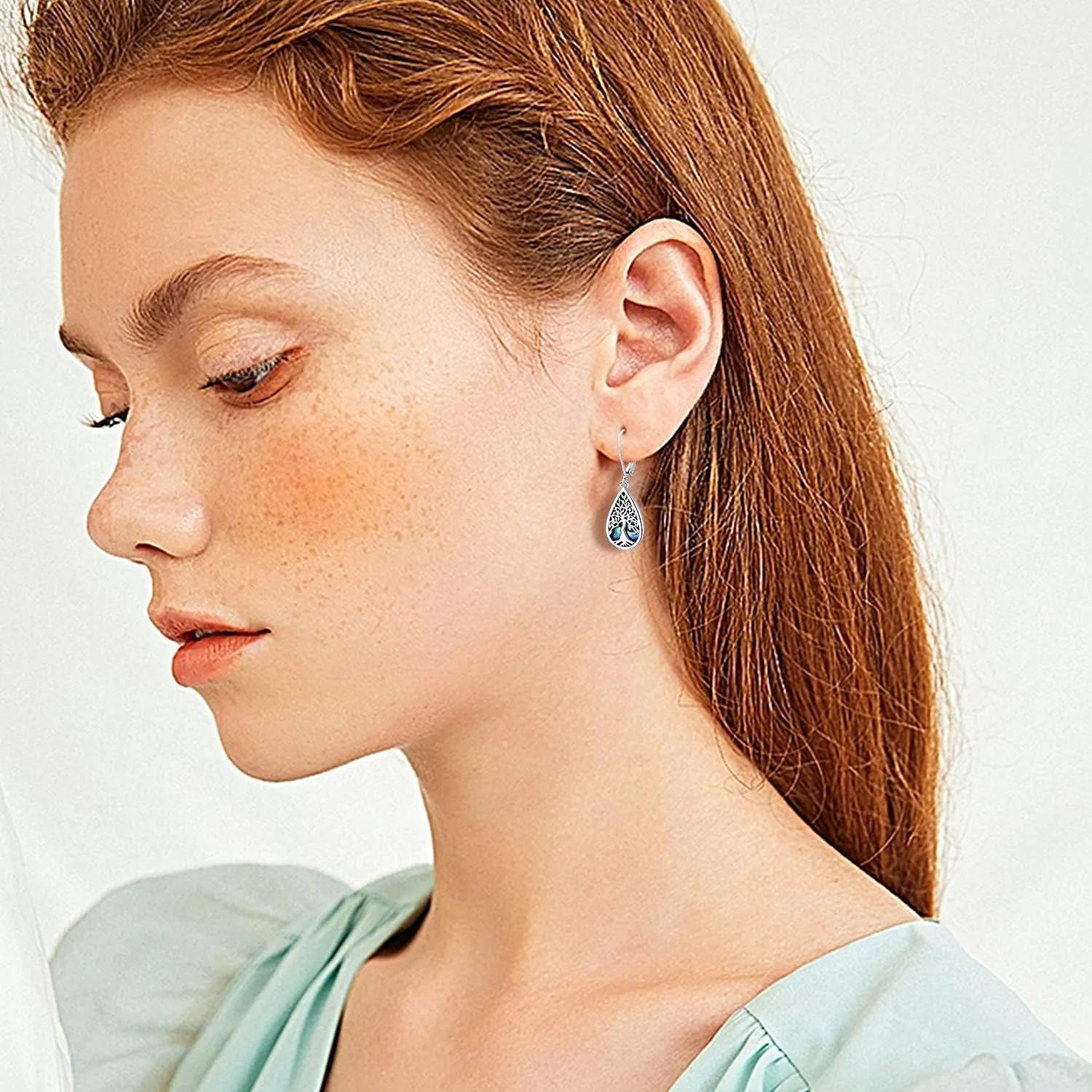Tree of life Dangle Earrings Sterling Silver Moonstone/Turquoise/Malachite Earrings for Women Filigree Leverback Earrings Jewelry Gifts