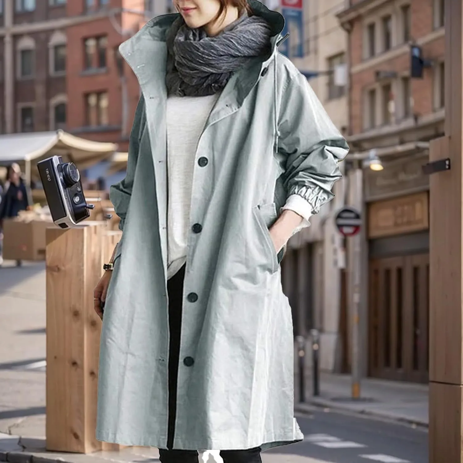 Trench Coat for Women 2024 Rain Jacket Loose Winter Hooded Oversized Elegant Windbreaker Comfortable Coat Fall Outwear