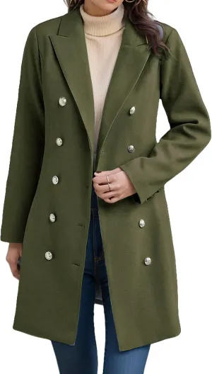 Trench Coat for Women Double Breasted Long Jacket Wool Blend Blazer Oversized Pea Coat Loose Fit Shirts Overcoat
