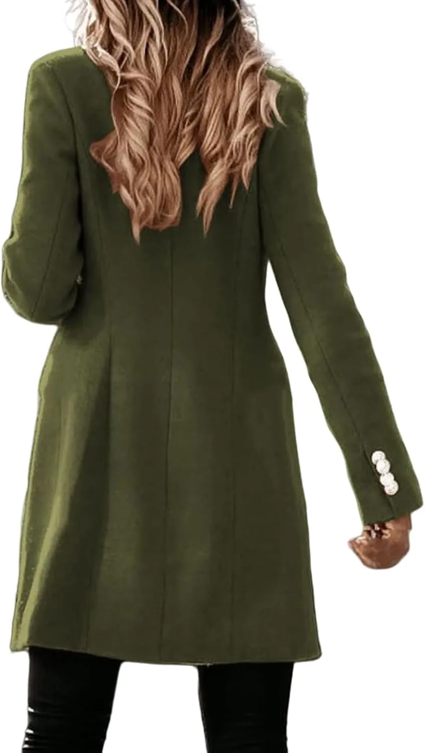Trench Coat for Women Double Breasted Long Jacket Wool Blend Blazer Oversized Pea Coat Loose Fit Shirts Overcoat