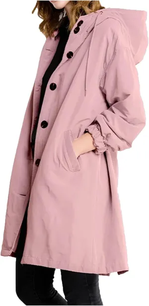Trench Coats for Women Plus Size Hooded Button Rain Jacket Lightweight Long Windbreaker Outdoor Travel Hiking Overcoat