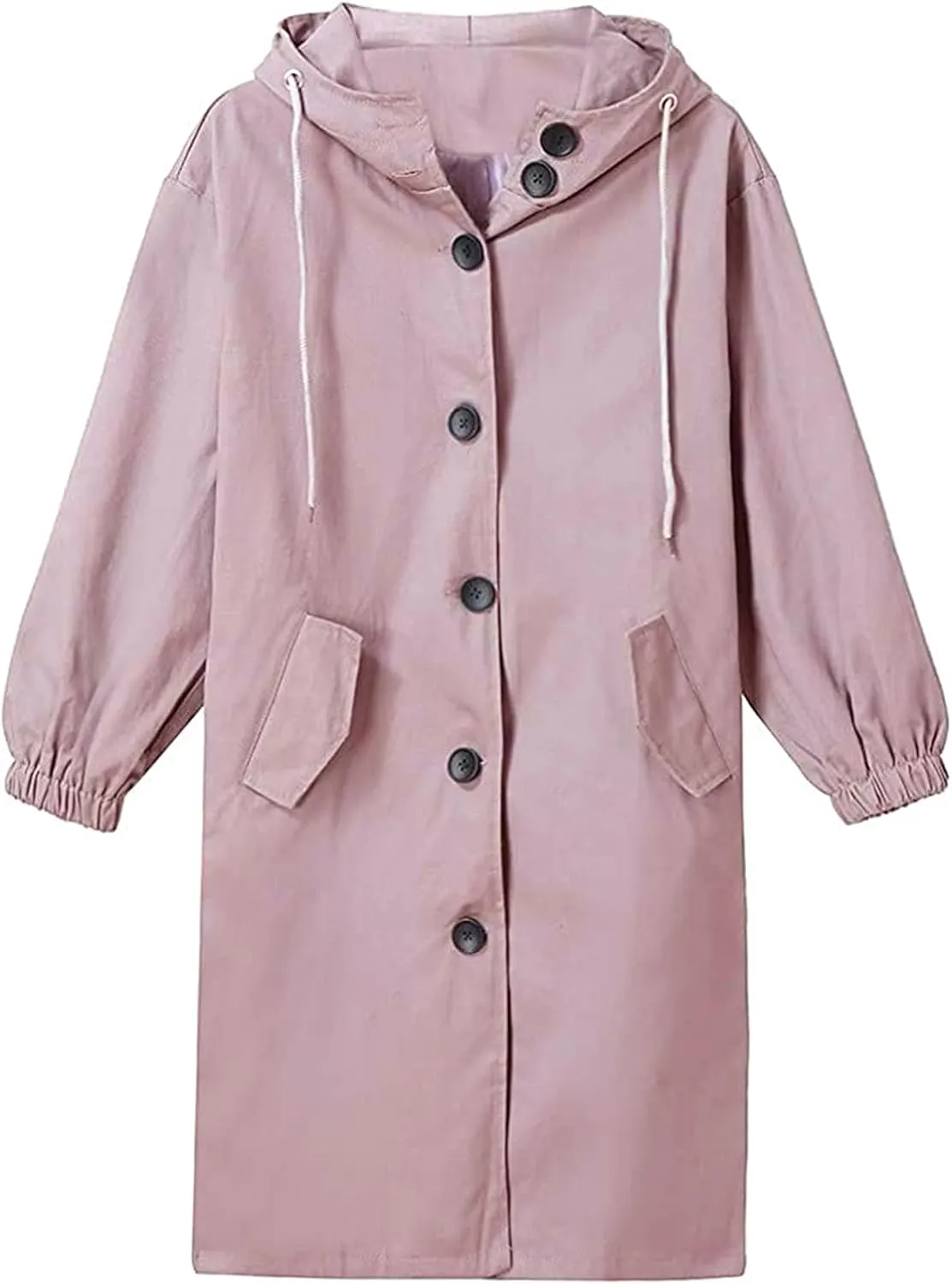 Trench Coats for Women Plus Size Hooded Button Rain Jacket Lightweight Long Windbreaker Outdoor Travel Hiking Overcoat
