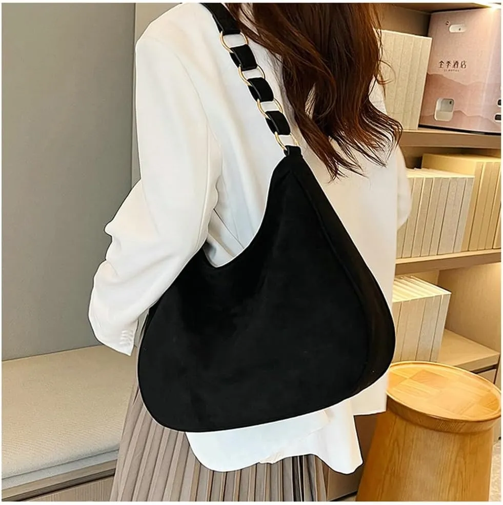 Trendy Suede Crescent Tote Bag Women Slouchy Satchels Shoulder Bag Crossbody Purse Top-handle Travel Tote Handbag 2024