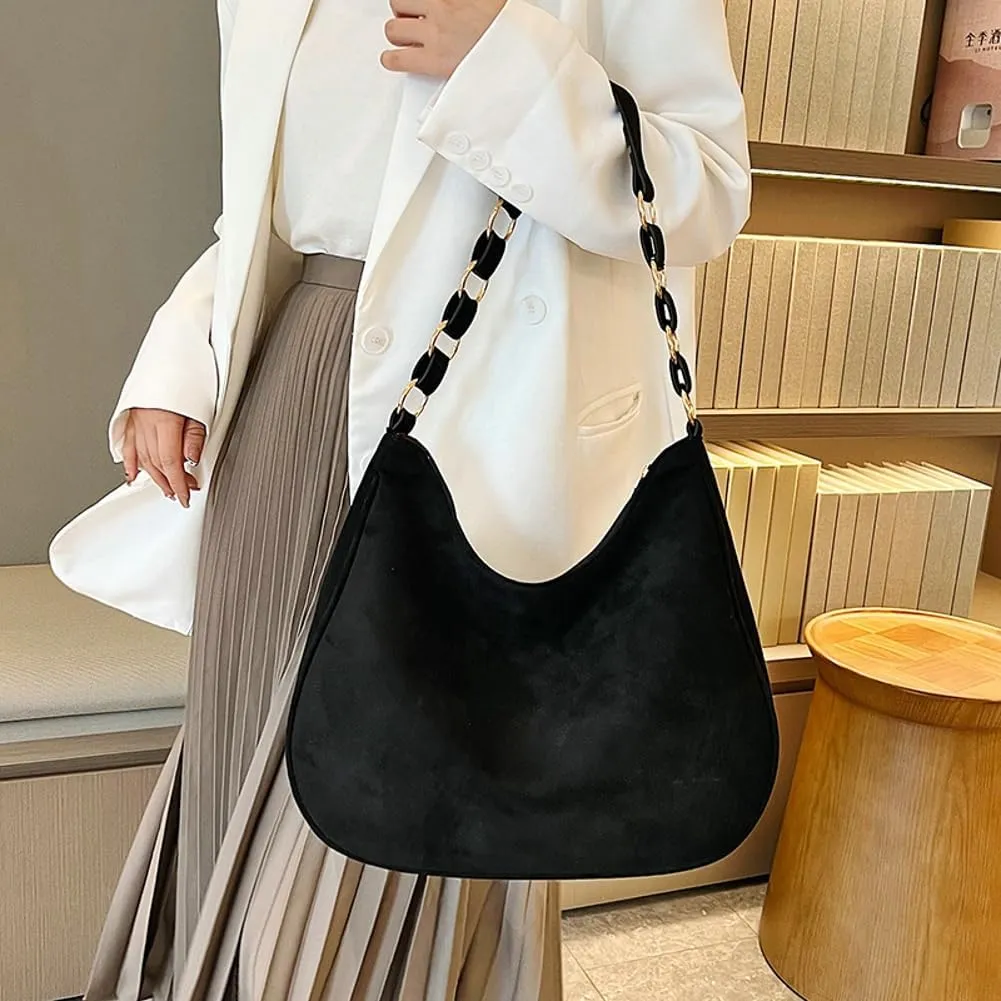 Trendy Suede Crescent Tote Bag Women Slouchy Satchels Shoulder Bag Crossbody Purse Top-handle Travel Tote Handbag 2024