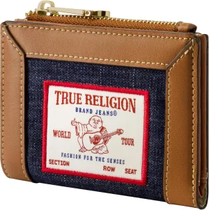True Religion Women's Mini Wallet, Buddha Patch Small Compact Clutch Purse, Dark Denim, One Size