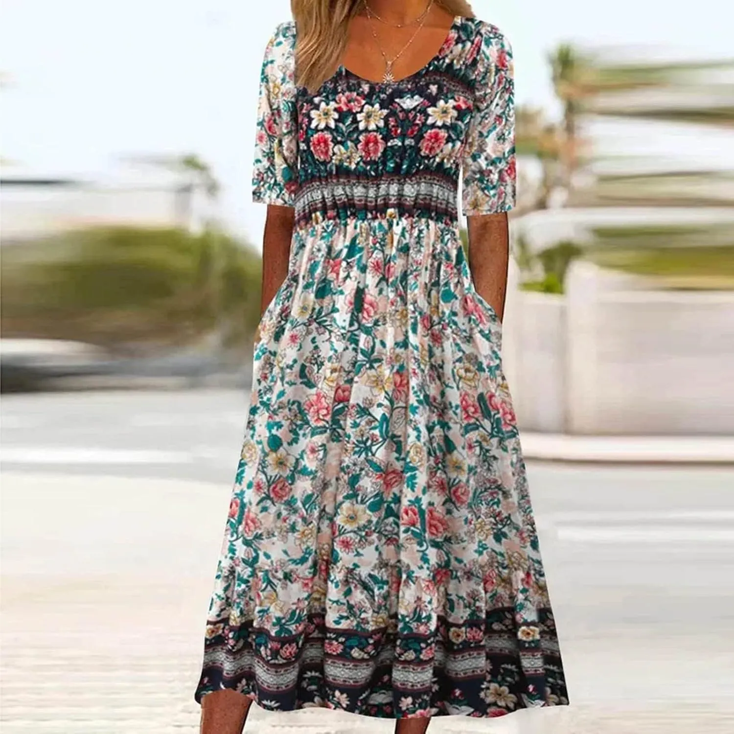 Tshirt Dress for Women 2025 Casual Plus Size Summer Midi Dress Boho Floral Print Loose Flowy Long Dresses with Pockets