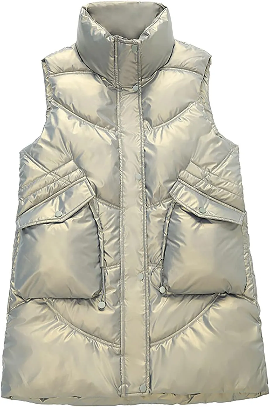 tuduoms Women Vest Hooded Lightweight Zip Quilted Puffer Vest Teen Girls Warm Winter Cotton Padded Long Vest Gilet Waistcoat