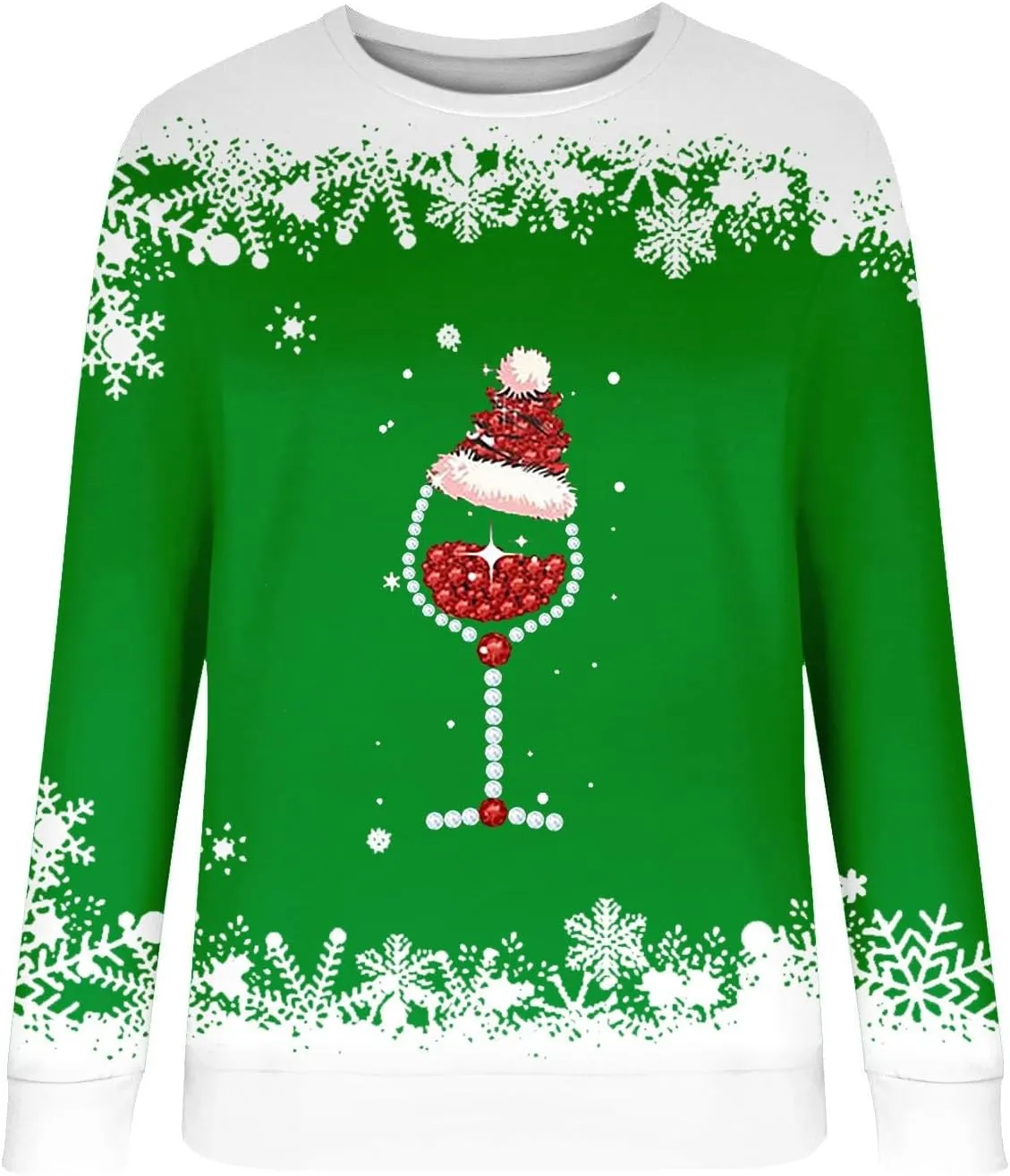 Ugly Christmas Sweater Women Fall Winter Fashion Red Wine Glass Print Sweatshirts Long Sleeve Crewneck Pullover Tops
